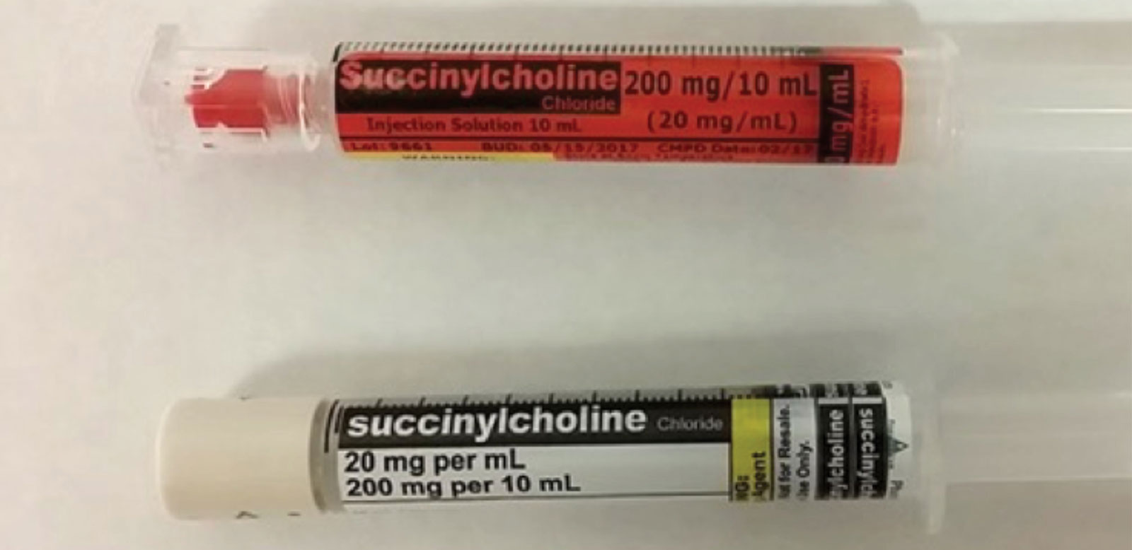Figure 2. Medication syringes prepared by outsourcers may have different colored labels depending on manufacturer.